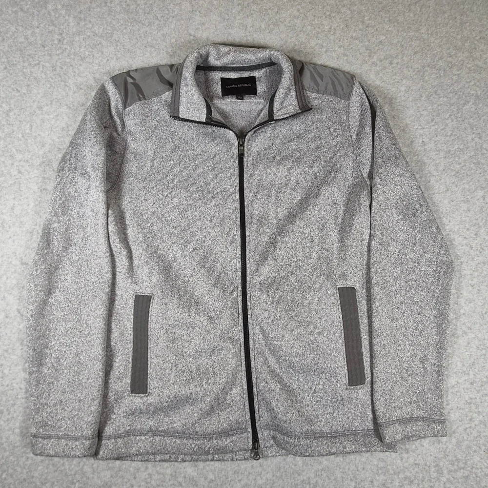 Banana Republic Zip Sweater Jacket Mens Large Gray Marl Mixed Media